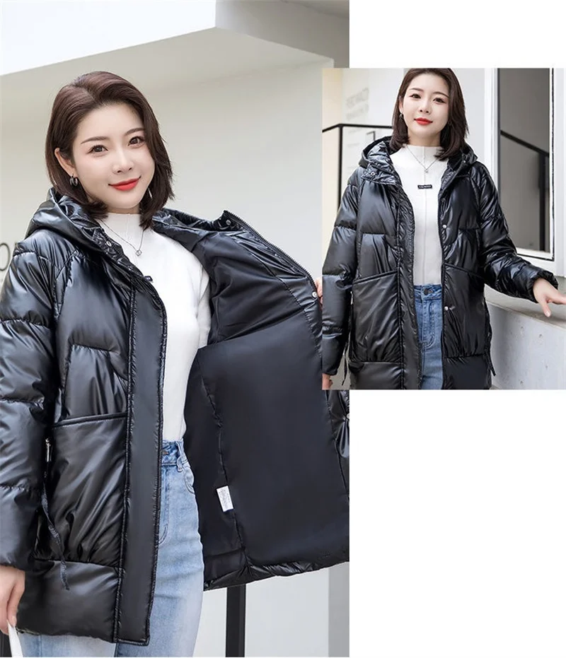 2026 New Winter Jacket Women Parkas Glossy Down Cotton Padded Parka Female Jacket Solid ColorThick Outwear Hooded Warm Outcoat