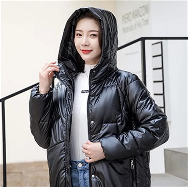 2026 New Winter Jacket Women Parkas Glossy Down Cotton Padded Parka Female Jacket Solid ColorThick Outwear Hooded Warm Outcoat
