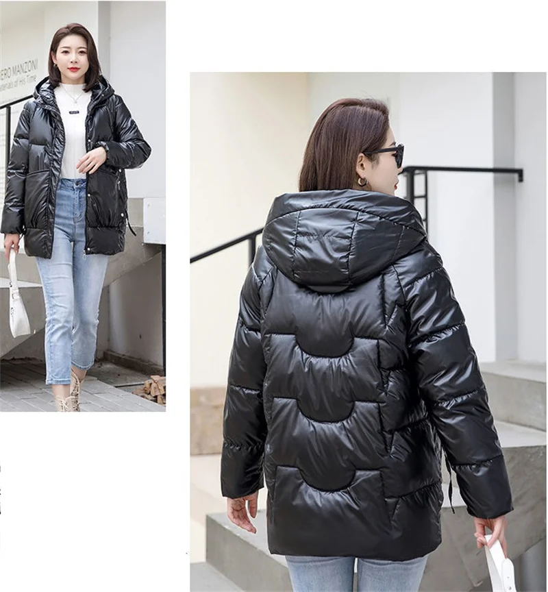 2026 New Winter Jacket Women Parkas Glossy Down Cotton Padded Parka Female Jacket Solid ColorThick Outwear Hooded Warm Outcoat