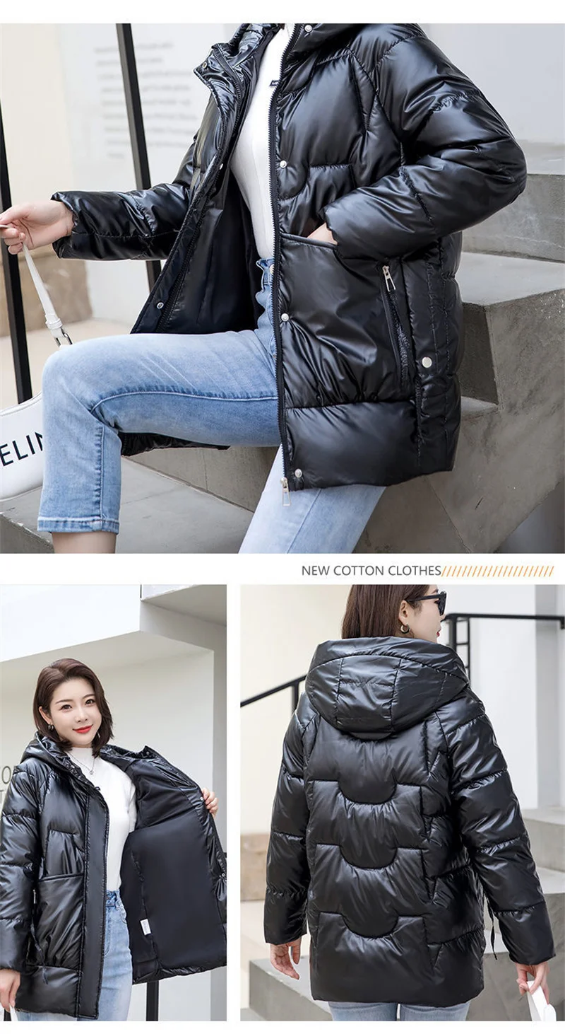 2026 New Winter Jacket Women Parkas Glossy Down Cotton Padded Parka Female Jacket Solid ColorThick Outwear Hooded Warm Outcoat