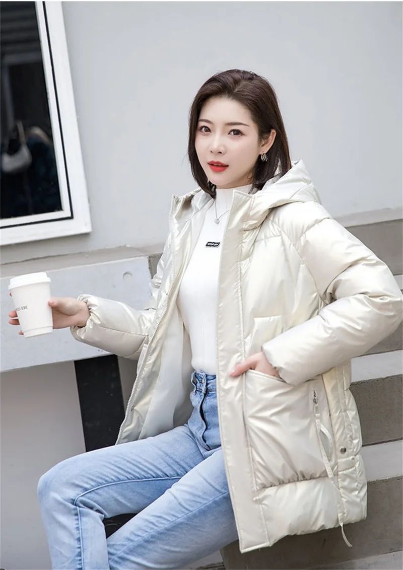 2026 New Winter Jacket Women Parkas Glossy Down Cotton Padded Parka Female Jacket Solid ColorThick Outwear Hooded Warm Outcoat
