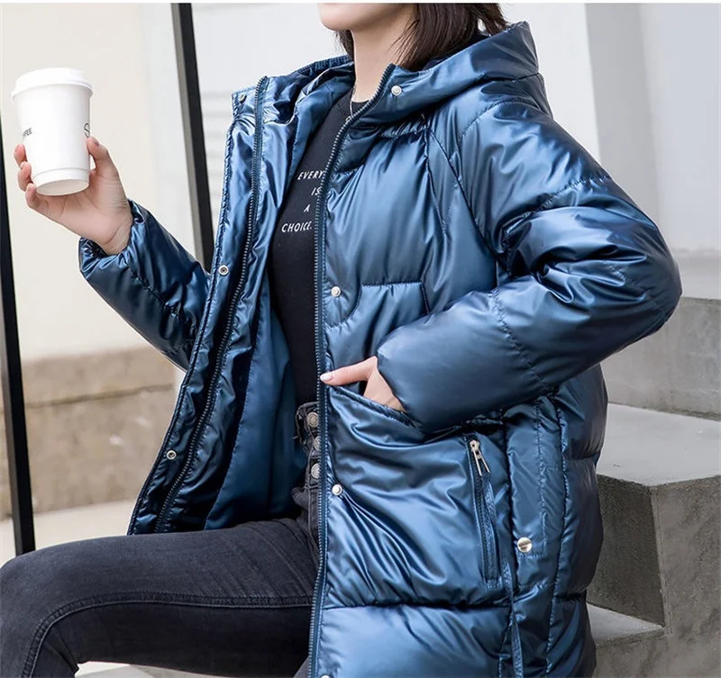 2026 New Winter Jacket Women Parkas Glossy Down Cotton Padded Parka Female Jacket Solid ColorThick Outwear Hooded Warm Outcoat