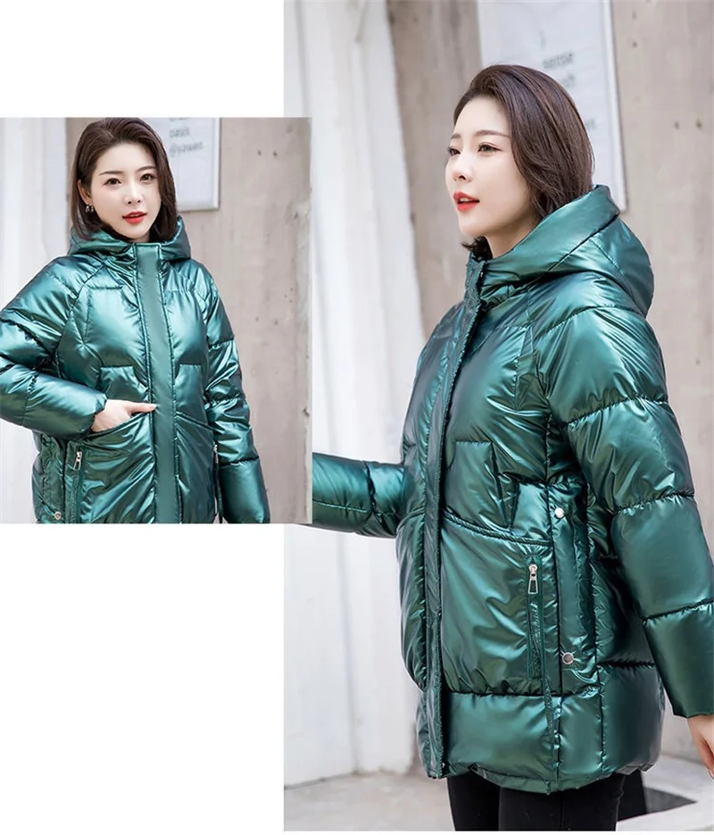 2026 New Winter Jacket Women Parkas Glossy Down Cotton Padded Parka Female Jacket Solid ColorThick Outwear Hooded Warm Outcoat
