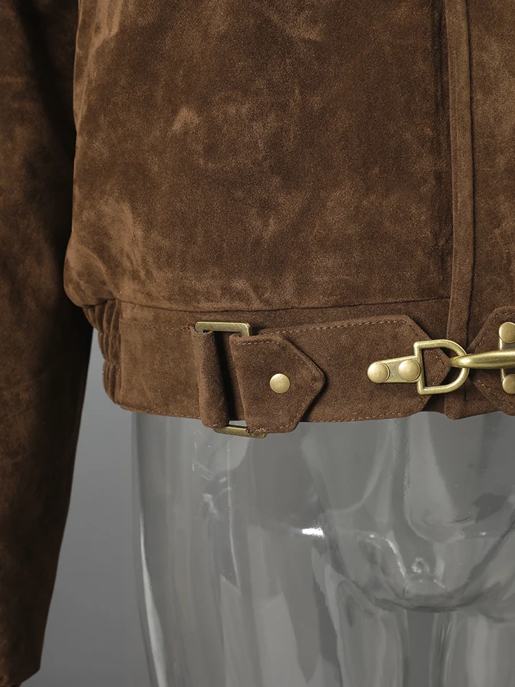 DEAT Fashion Brown Fur Hooded Cottn-padded Coat Women's Loose Aircraft Buckle Thick Short Parka Jacket Winter New