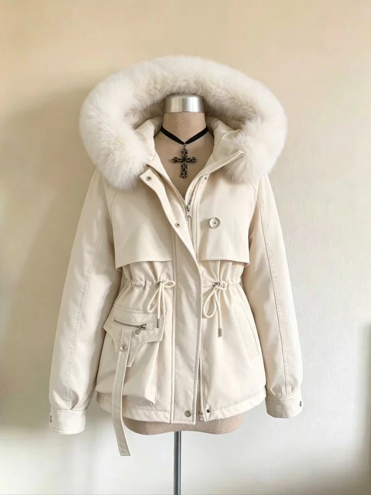 Y2k Vintage Long Sleeve Parka Faux Fur Collar Patchwork Autumn Winter Women Casual American Retro Padded Coat Solid 2026