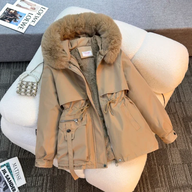 Y2k Vintage Long Sleeve Parka Faux Fur Collar Patchwork Autumn Winter Women Casual American Retro Padded Coat Solid 2026