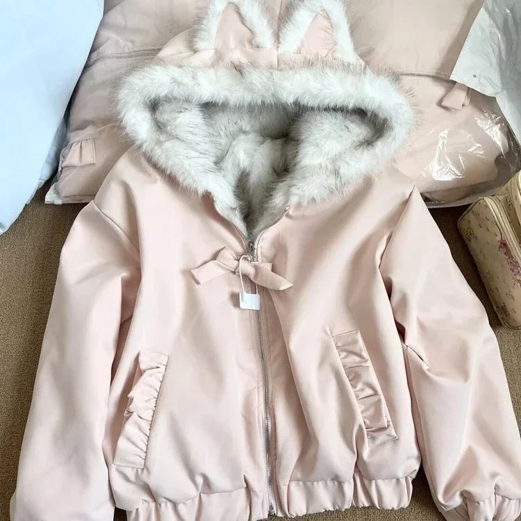 American Vintage Faux Fur Parka Women Y2K Retro Cotton‑padded Coat 2000s Retro Korean Style Warm Casual Winter Outerwear 2026