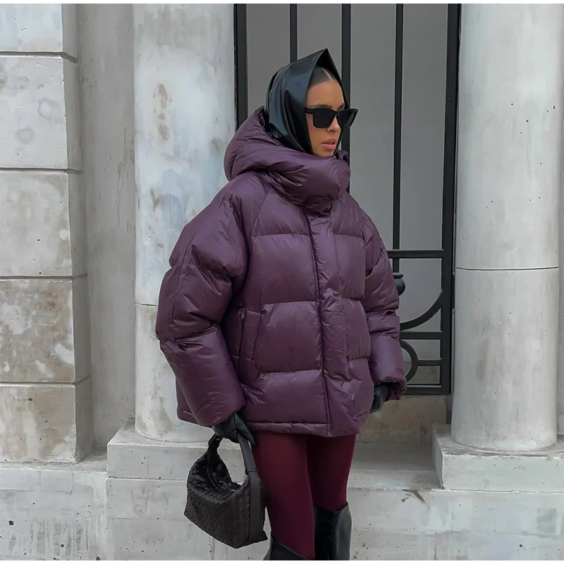 Women Casual Hooded Striped Cotton Coat Chic Full Sleeve Zipper Thicken Single Breasted Jacket Lady Winter Daily Street Outwears