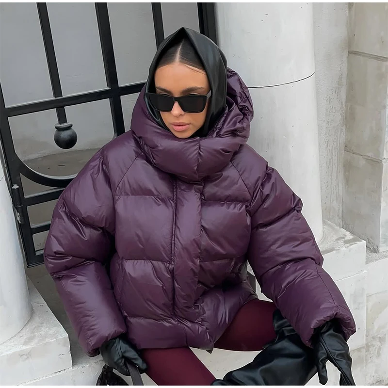 Women Casual Hooded Striped Cotton Coat Chic Full Sleeve Zipper Thicken Single Breasted Jacket Lady Winter Daily Street Outwears