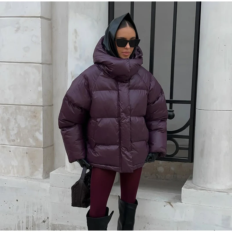 Women Casual Hooded Striped Cotton Coat Chic Full Sleeve Zipper Thicken Single Breasted Jacket Lady Winter Daily Street Outwears