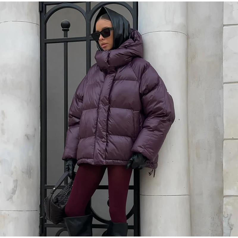 Women Casual Hooded Striped Cotton Coat Chic Full Sleeve Zipper Thicken Single Breasted Jacket Lady Winter Daily Street Outwears