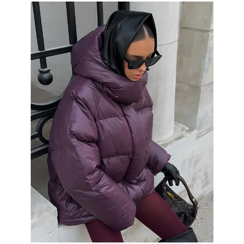 Women Casual Hooded Striped Cotton Coat Chic Full Sleeve Zipper Thicken Single Breasted Jacket Lady Winter Daily Street Outwears