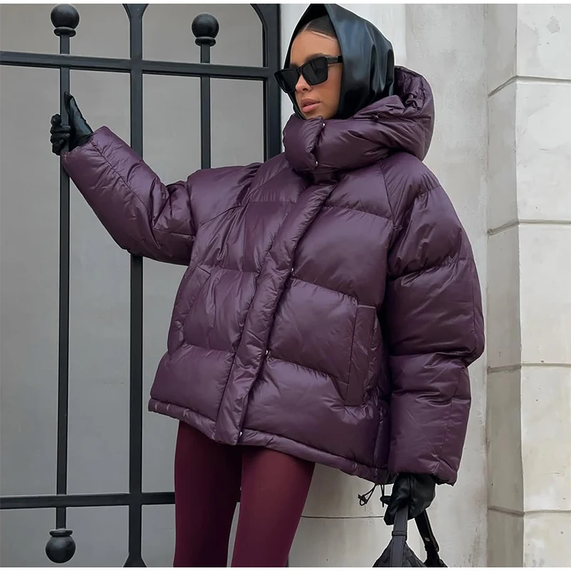 Women Casual Hooded Striped Cotton Coat Chic Full Sleeve Zipper Thicken Single Breasted Jacket Lady Winter Daily Street Outwears