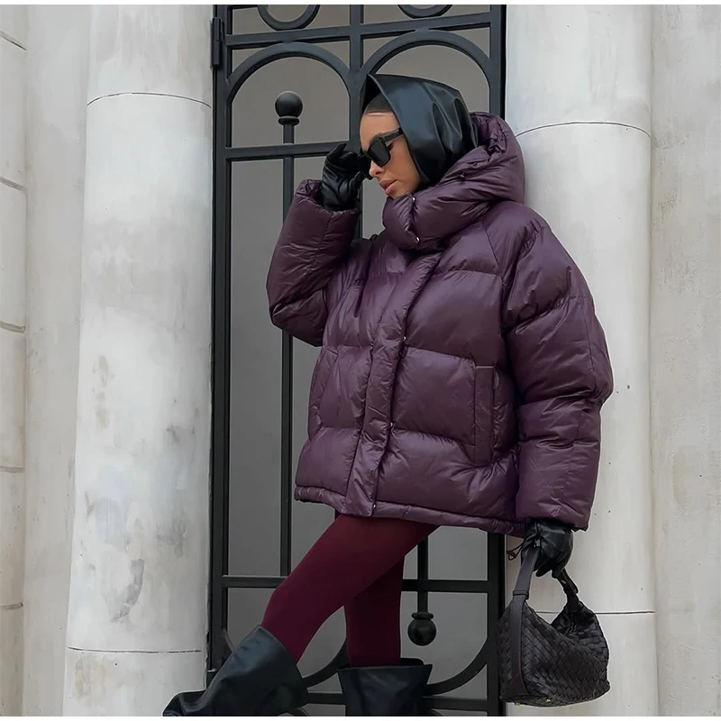Women Casual Hooded Striped Cotton Coat Chic Full Sleeve Zipper Thicken Single Breasted Jacket Lady Winter Daily Street Outwears