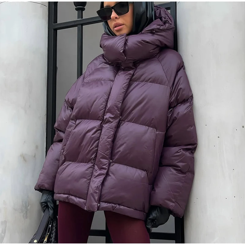 Women Casual Hooded Striped Cotton Coat Chic Full Sleeve Zipper Thicken Single Breasted Jacket Lady Winter Daily Street Outwears