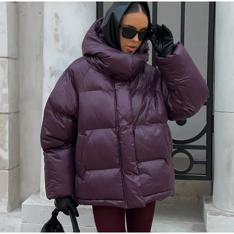 Women Casual Hooded Striped Cotton Coat Chic Full Sleeve Zipper Thicken Single Breasted Jacket Lady Winter Daily Street Outwears