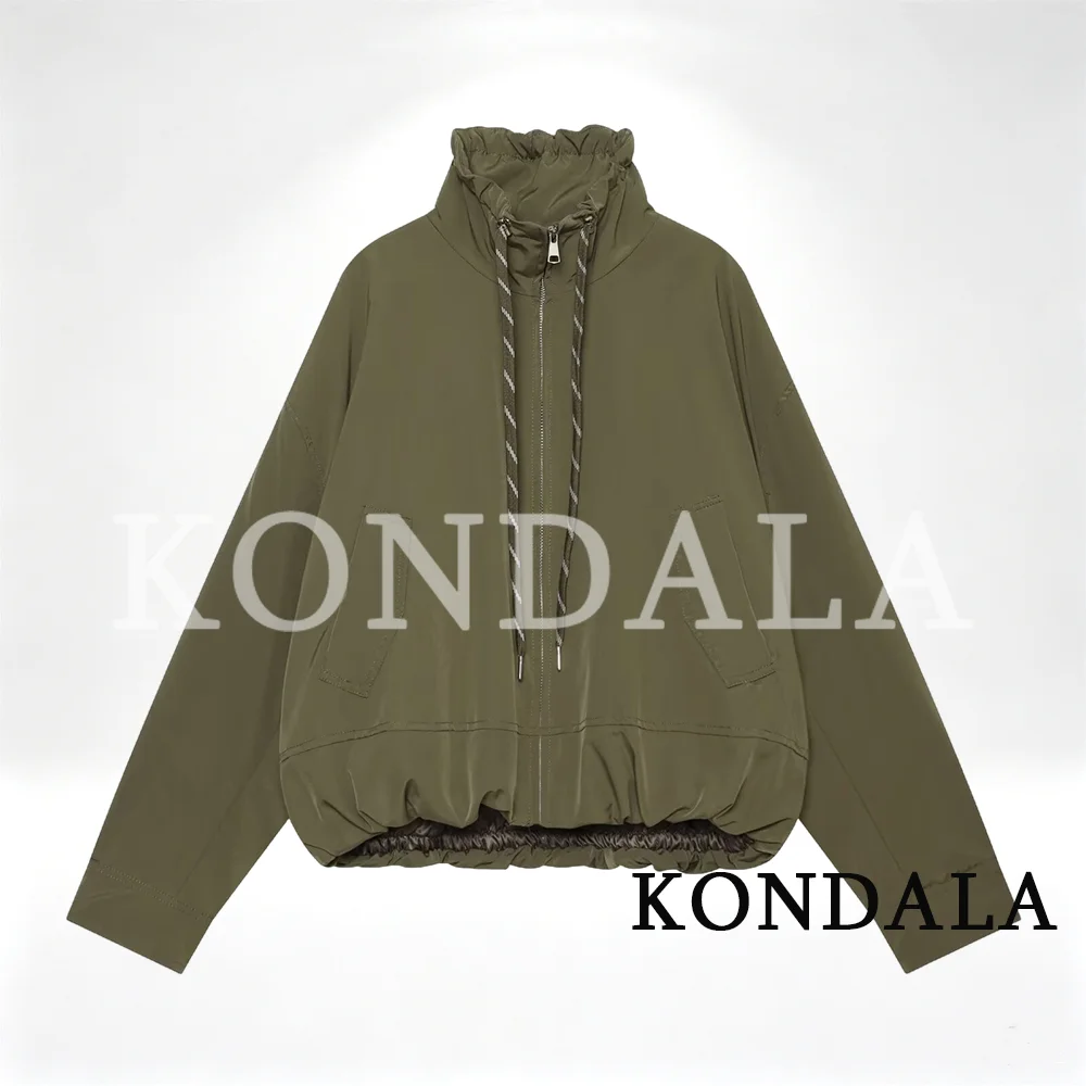 KONDALA Women Casual Chic Stand-Collar Jacket Red Street Sports Style Jacket 2026 Fall Winter Trendy Loose Zip-up Padding Jacket