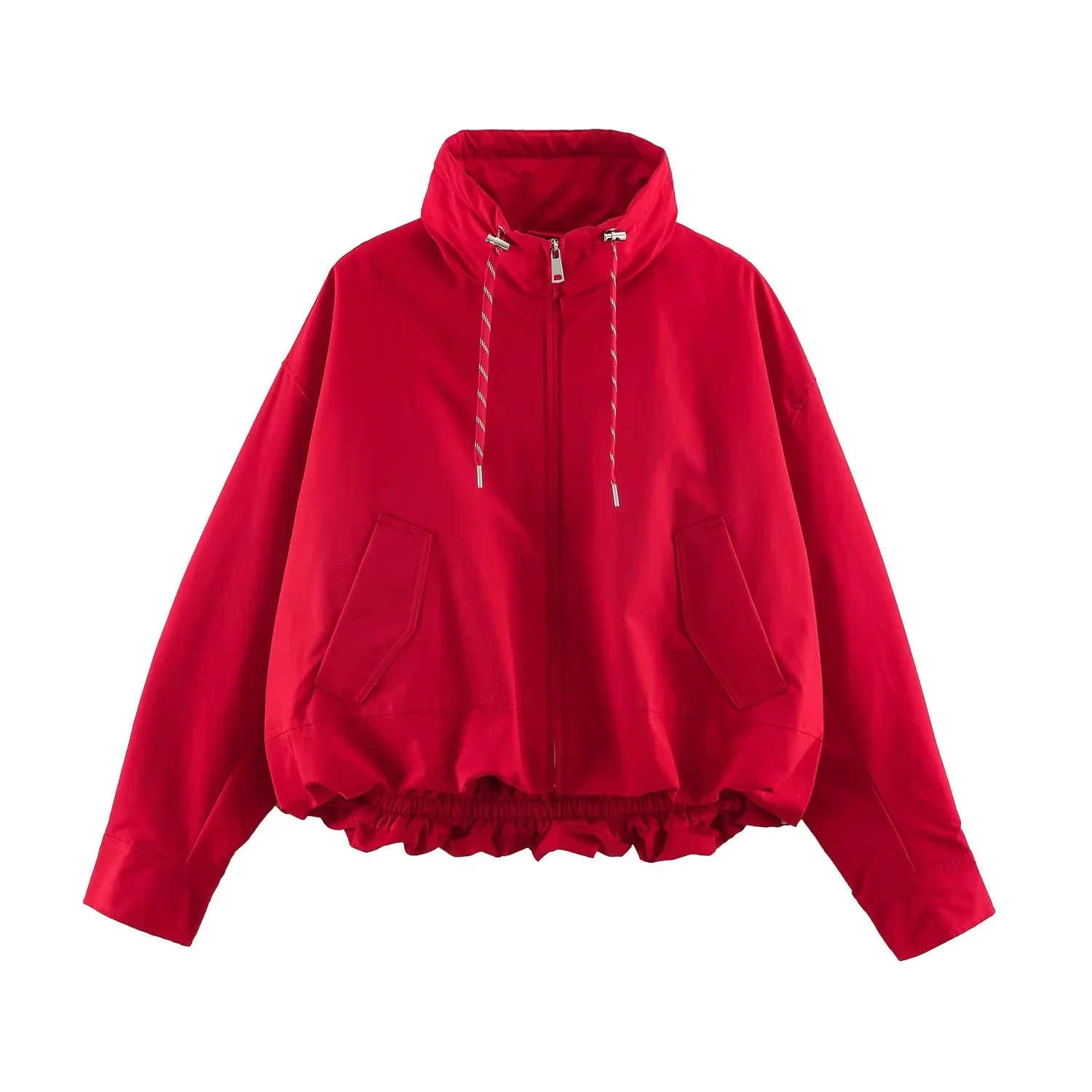 KONDALA Women Casual Chic Stand-Collar Jacket Red Street Sports Style Jacket 2026 Fall Winter Trendy Loose Zip-up Padding Jacket