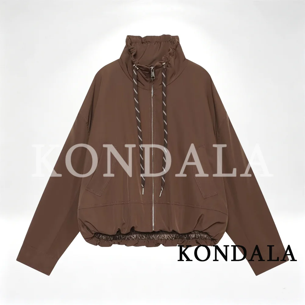 KONDALA Women Casual Chic Stand-Collar Jacket Red Street Sports Style Jacket 2026 Fall Winter Trendy Loose Zip-up Padding Jacket