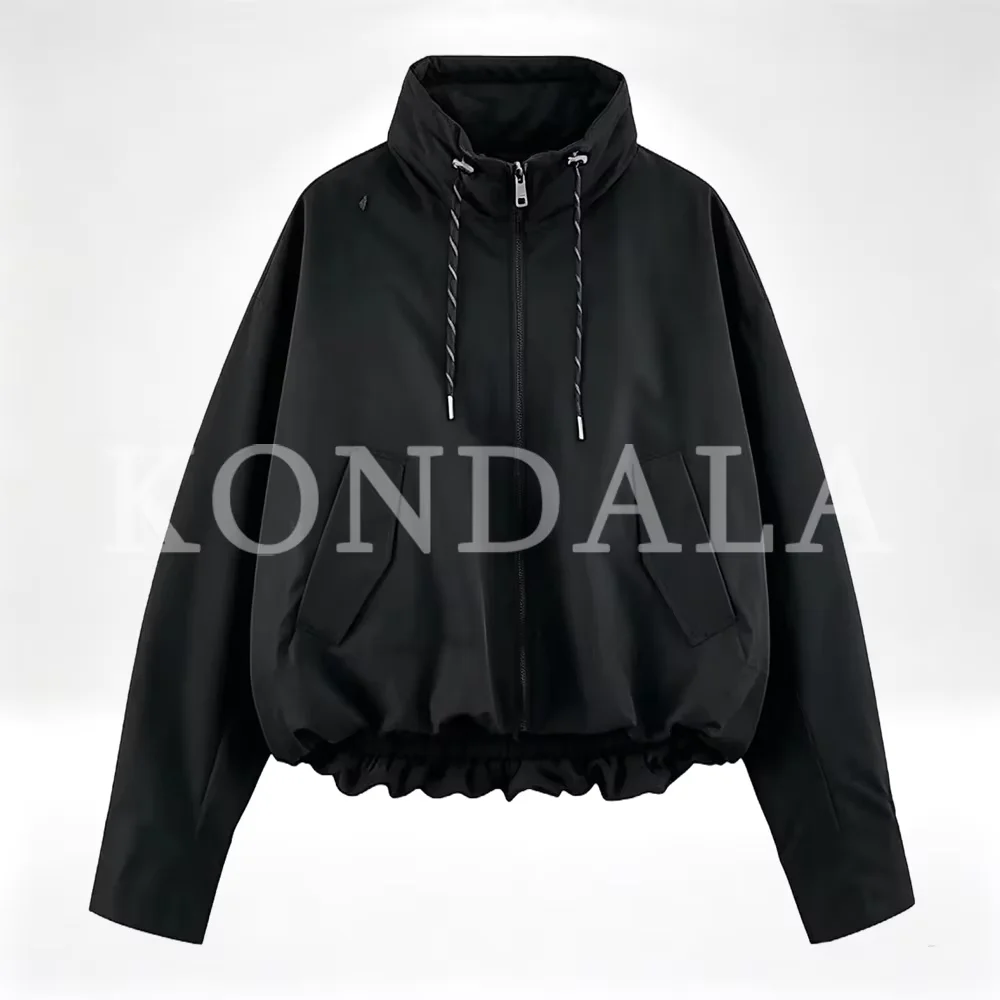 KONDALA Women Casual Chic Stand-Collar Jacket Red Street Sports Style Jacket 2026 Fall Winter Trendy Loose Zip-up Padding Jacket