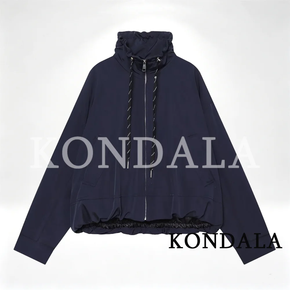 KONDALA Women Casual Chic Stand-Collar Jacket Red Street Sports Style Jacket 2026 Fall Winter Trendy Loose Zip-up Padding Jacket