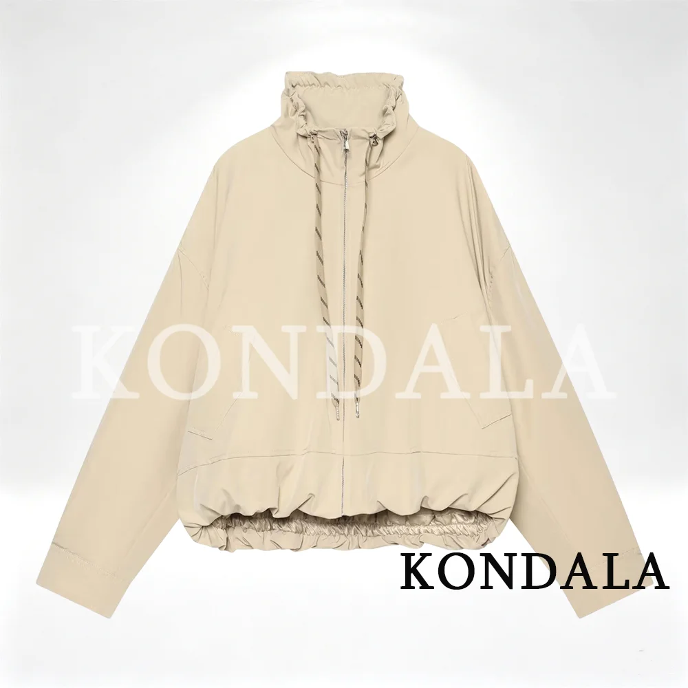 KONDALA Women Casual Chic Stand-Collar Jacket Red Street Sports Style Jacket 2026 Fall Winter Trendy Loose Zip-up Padding Jacket