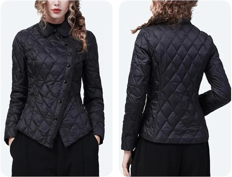Spring Autumn Female Slim Waist Down Cotton-padded Jacket Women Short Lace Doll Collar With High-grade Thin Cotton-padded Coat