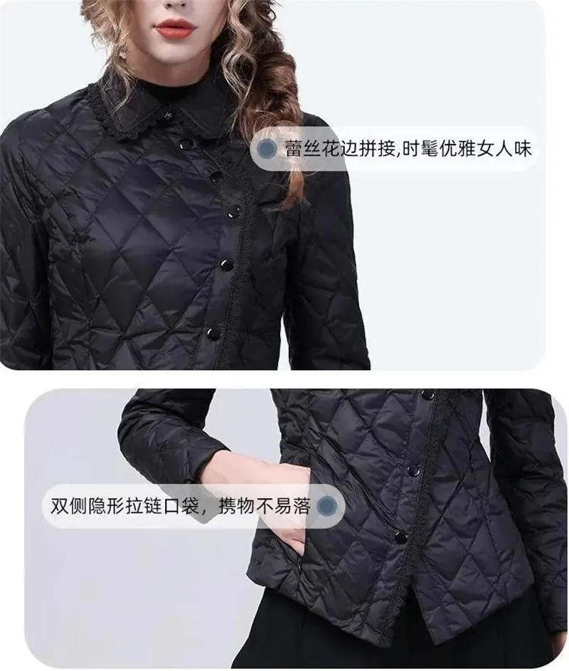 Spring Autumn Female Slim Waist Down Cotton-padded Jacket Women Short Lace Doll Collar With High-grade Thin Cotton-padded Coat