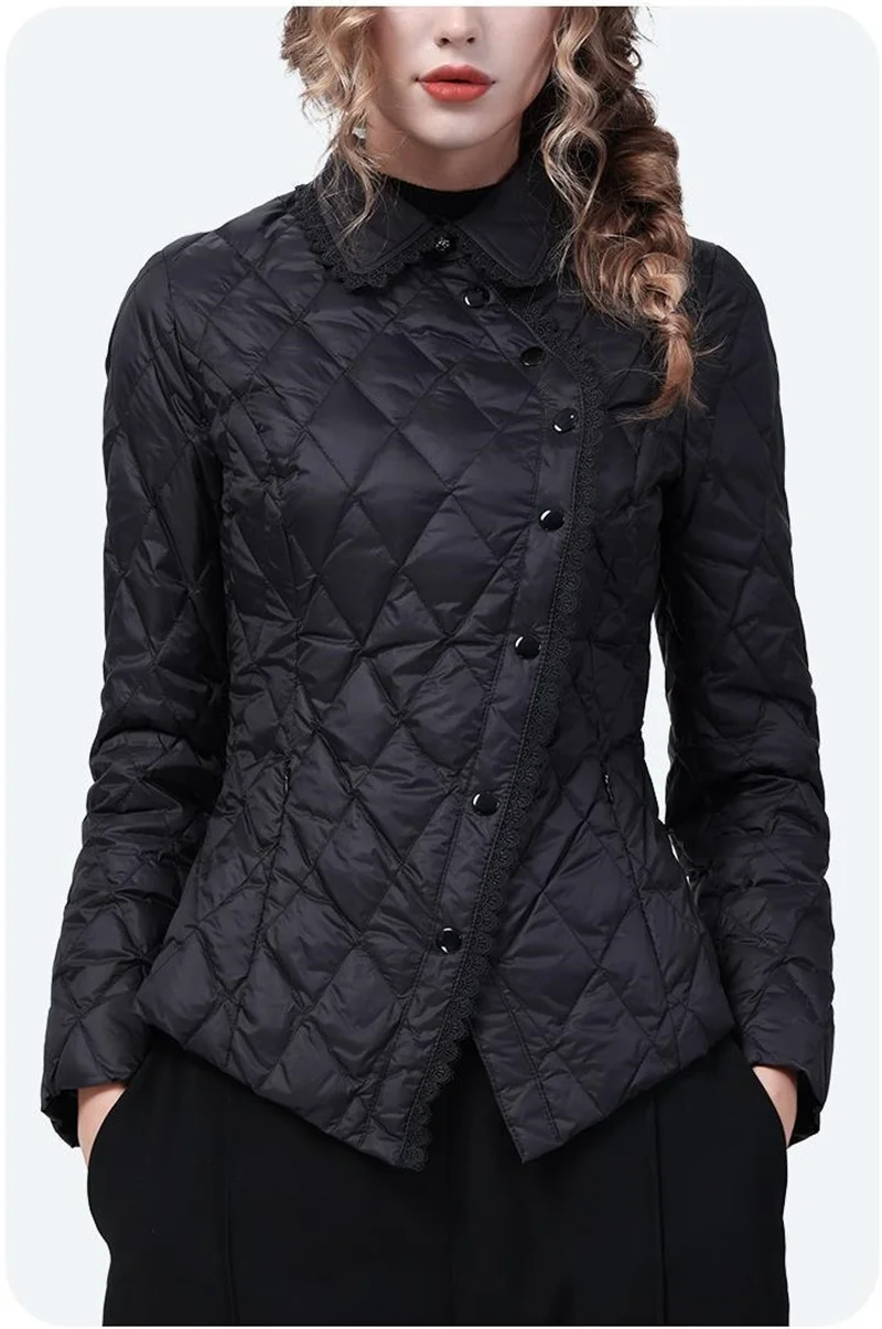 Spring Autumn Female Slim Waist Down Cotton-padded Jacket Women Short Lace Doll Collar With High-grade Thin Cotton-padded Coat