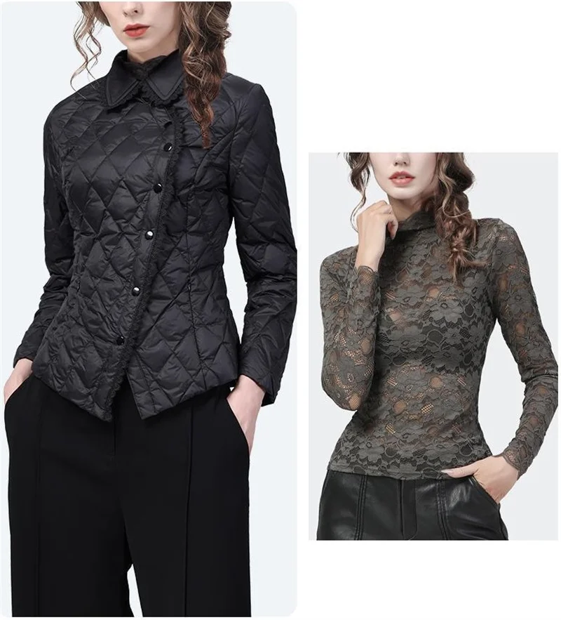 Spring Autumn Female Slim Waist Down Cotton-padded Jacket Women Short Lace Doll Collar With High-grade Thin Cotton-padded Coat