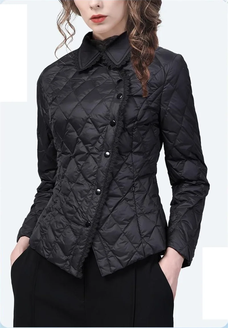 Spring Autumn Female Slim Waist Down Cotton-padded Jacket Women Short Lace Doll Collar With High-grade Thin Cotton-padded Coat