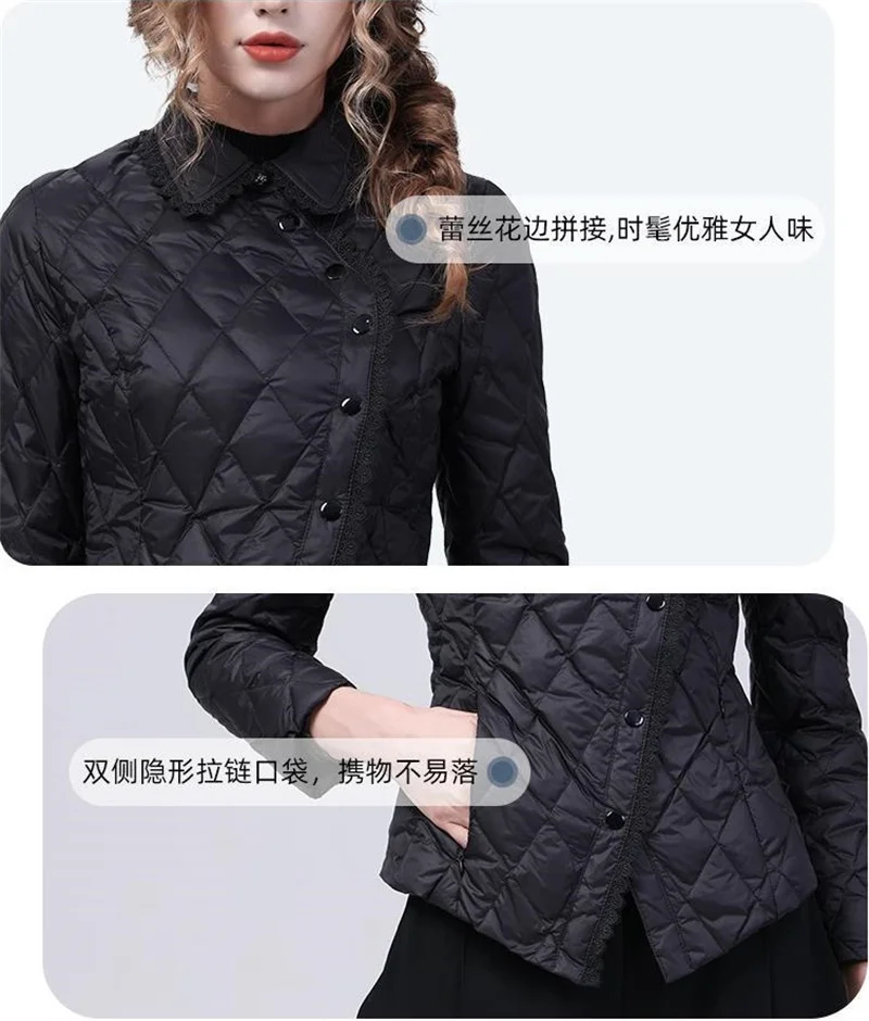 Spring Autumn Female Slim Waist Down Cotton-padded Jacket Women Short Lace Doll Collar With High-grade Thin Cotton-padded Coat