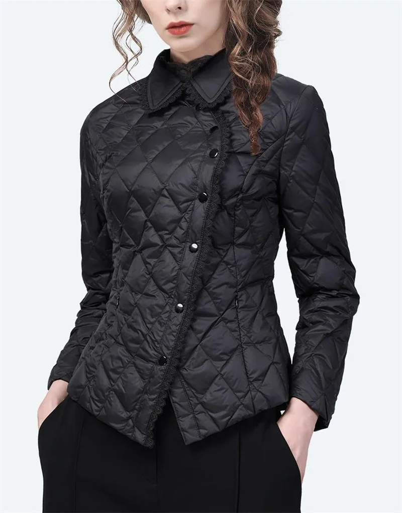 Spring Autumn Female Slim Waist Down Cotton-padded Jacket Women Short Lace Doll Collar With High-grade Thin Cotton-padded Coat