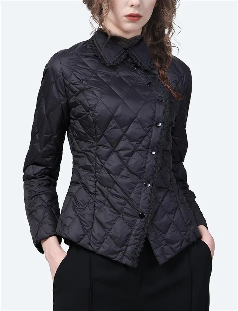 Spring Autumn Female Slim Waist Down Cotton-padded Jacket Women Short Lace Doll Collar With High-grade Thin Cotton-padded Coat