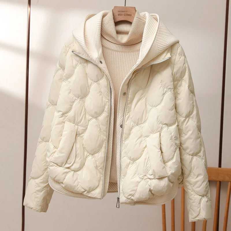 2025 New Winter Jacket Women Warm Parkas Female Fake Two-piece Long Sleeve Casual Cotton Padded Jacket Hooded Outwear Ladies