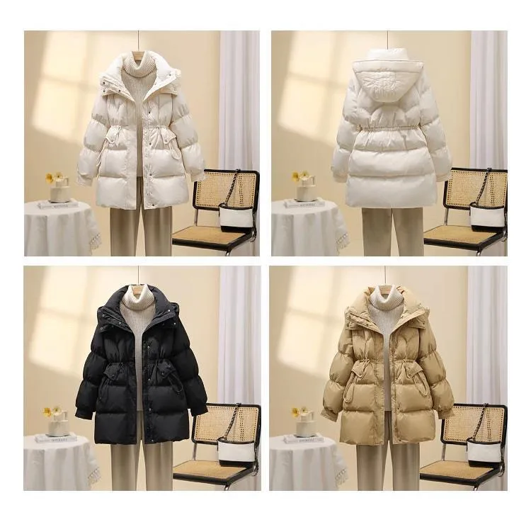 Mid Long Winter 2025 DownCotton Jacke Women's Fashionable Cotton Jacket With Waist Cinching Slimming EffectThick Totton Jacket