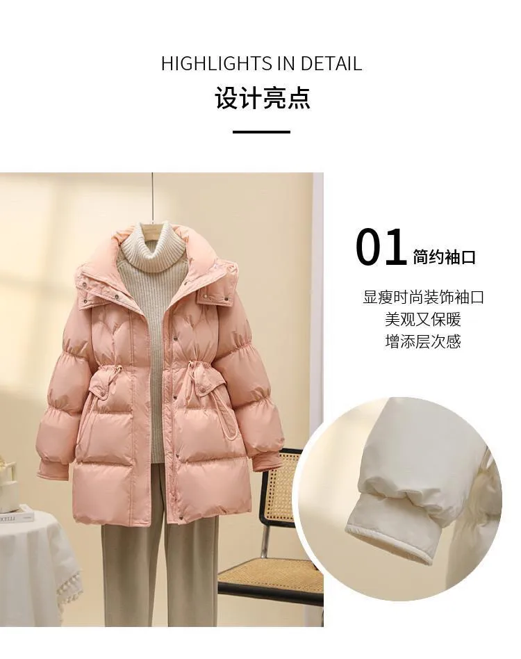 Mid Long Winter 2025 DownCotton Jacke Women's Fashionable Cotton Jacket With Waist Cinching Slimming EffectThick Totton Jacket