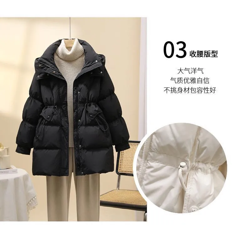 Mid Long Winter 2025 DownCotton Jacke Women's Fashionable Cotton Jacket With Waist Cinching Slimming EffectThick Totton Jacket