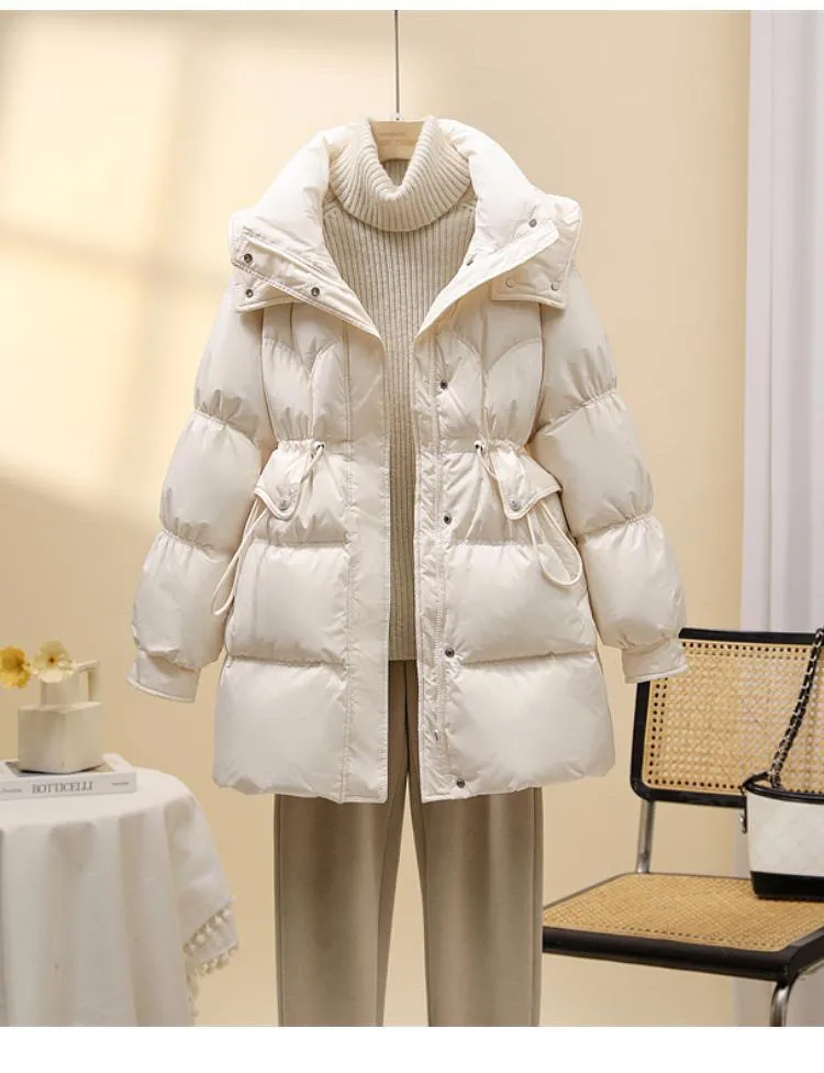 Mid Long Winter 2025 DownCotton Jacke Women's Fashionable Cotton Jacket With Waist Cinching Slimming EffectThick Totton Jacket