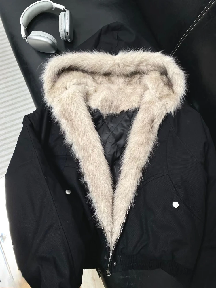 American Vintage Faux Fur Parkas Coats 2026 Y2k Retro Cotton‑padded Jacket Korean Fashion Warm Casual Outwear Tops Winter