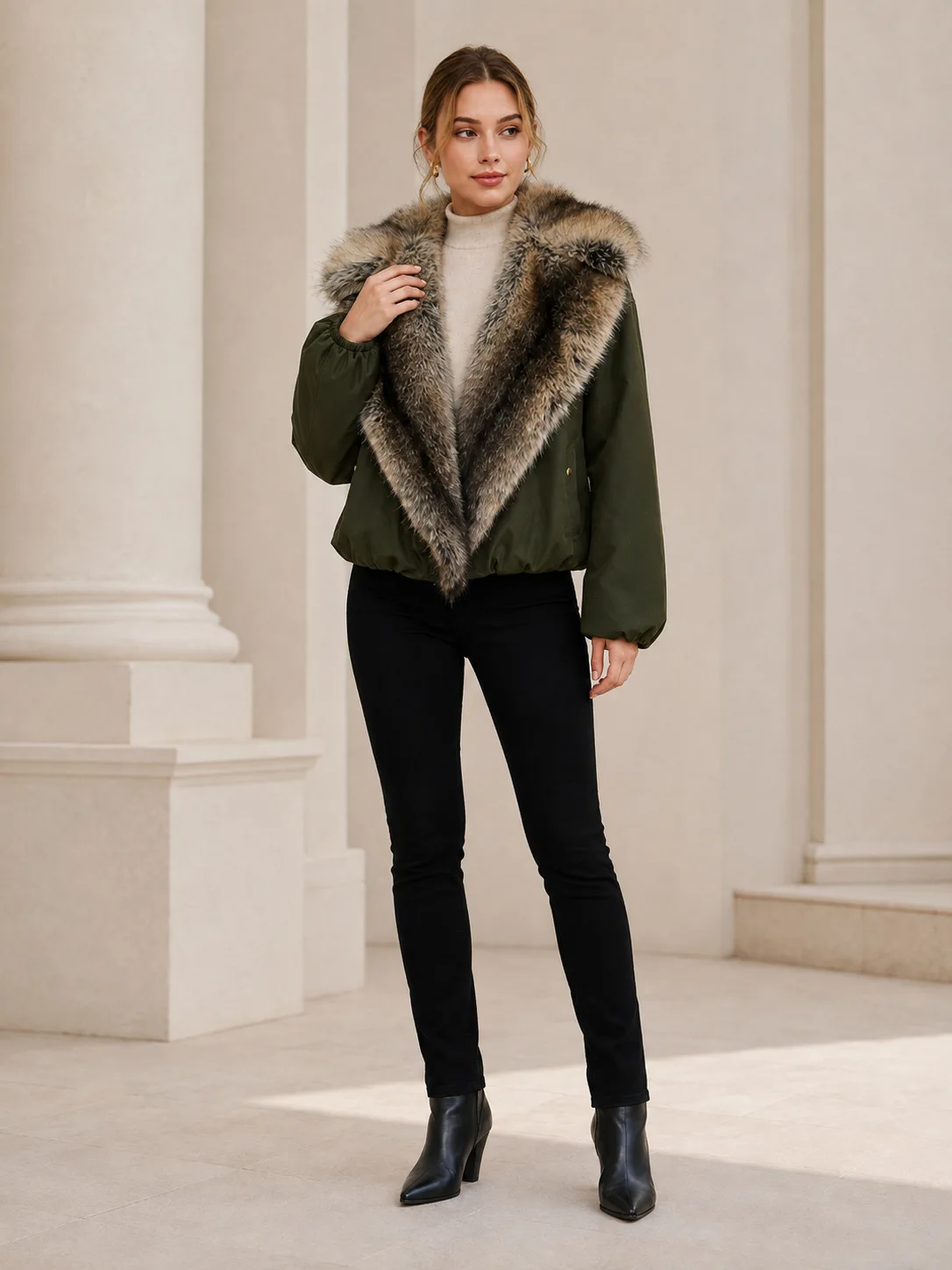 Women Faux Fur Parkas Coats Solid Overcoats Turn Down Collar Long Sleeves Thick Loose Fit Office Lady Casual 2026 Autumn Winter