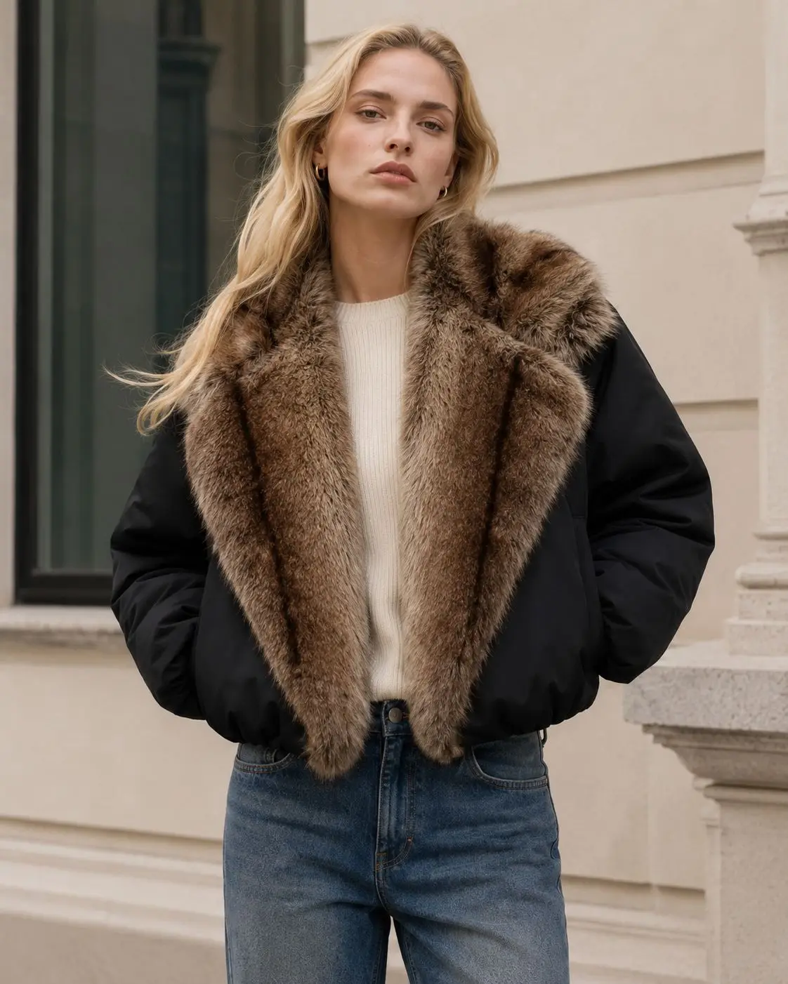 Women Faux Fur Parkas Coats Solid Overcoats Turn Down Collar Long Sleeves Thick Loose Fit Office Lady Casual 2026 Autumn Winter