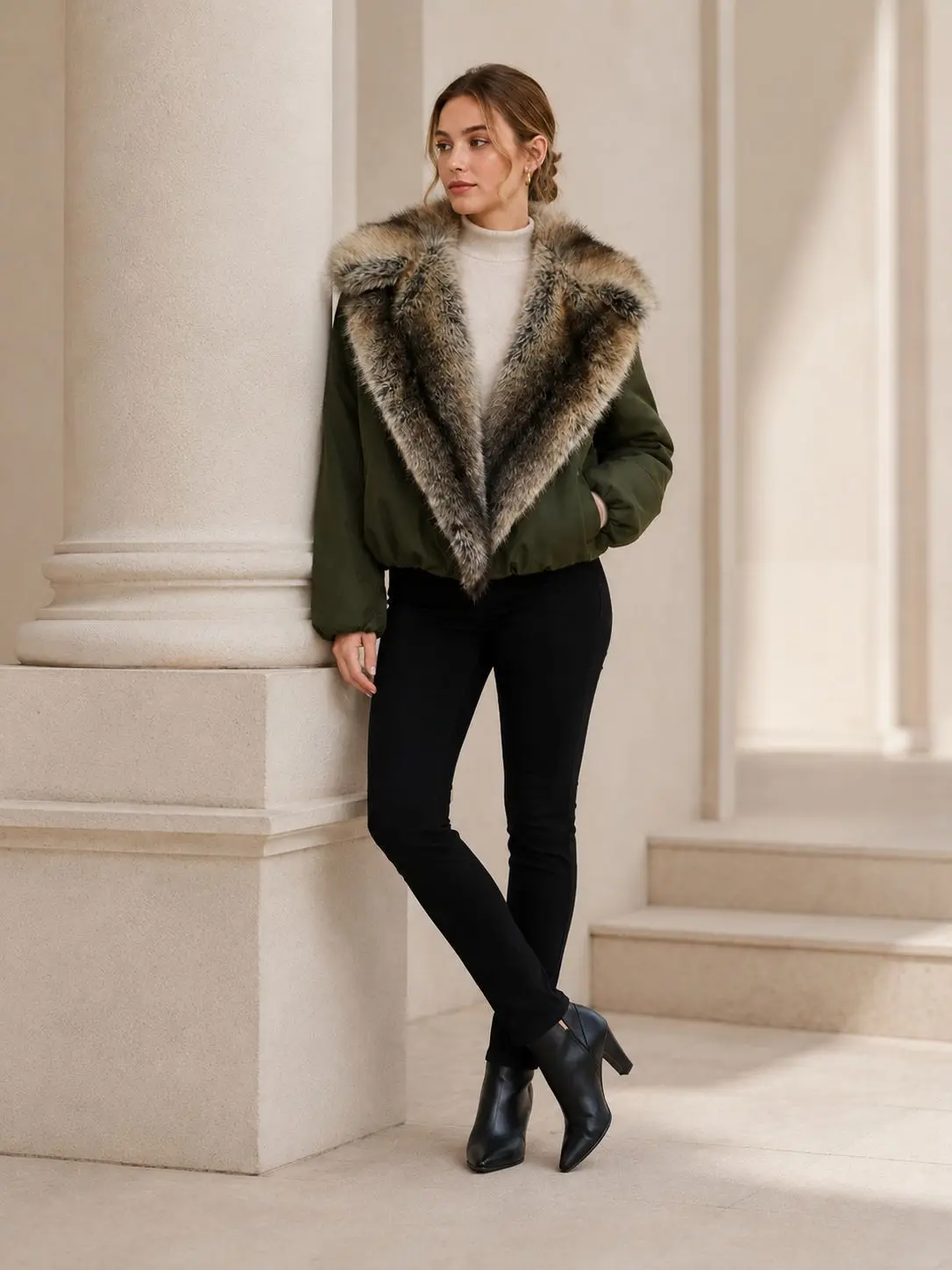 Women Faux Fur Parkas Coats Solid Overcoats Turn Down Collar Long Sleeves Thick Loose Fit Office Lady Casual 2026 Autumn Winter