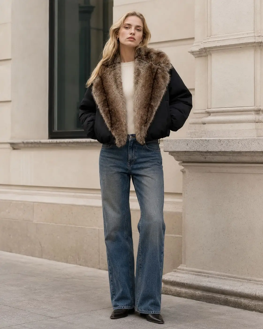 Women Faux Fur Parkas Coats Solid Overcoats Turn Down Collar Long Sleeves Thick Loose Fit Office Lady Casual 2026 Autumn Winter