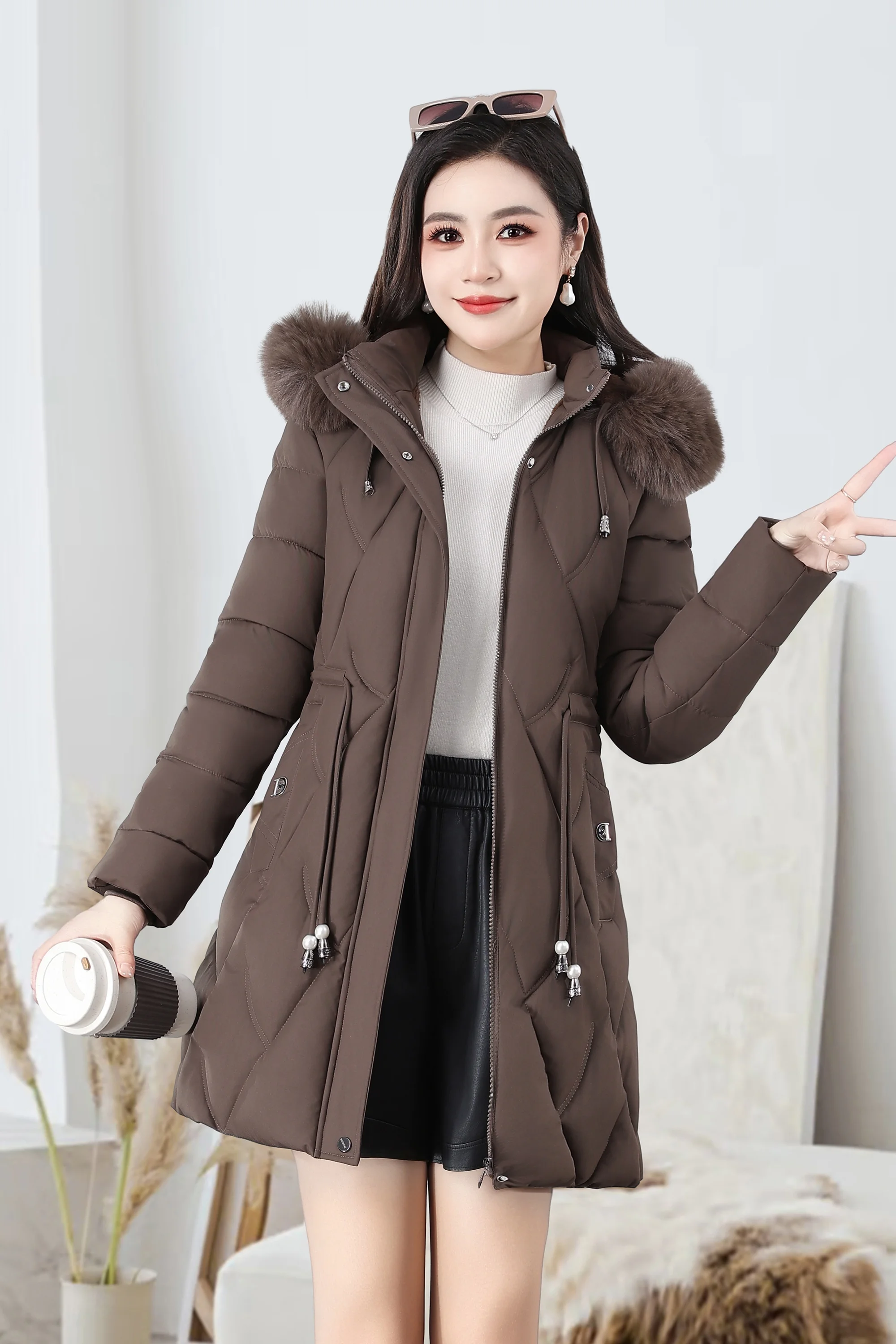 2026 Fashion Winter Women Parkas Long Slim Fashion Korean Big Fur Collar Zipper All-match Warm Down Jacket