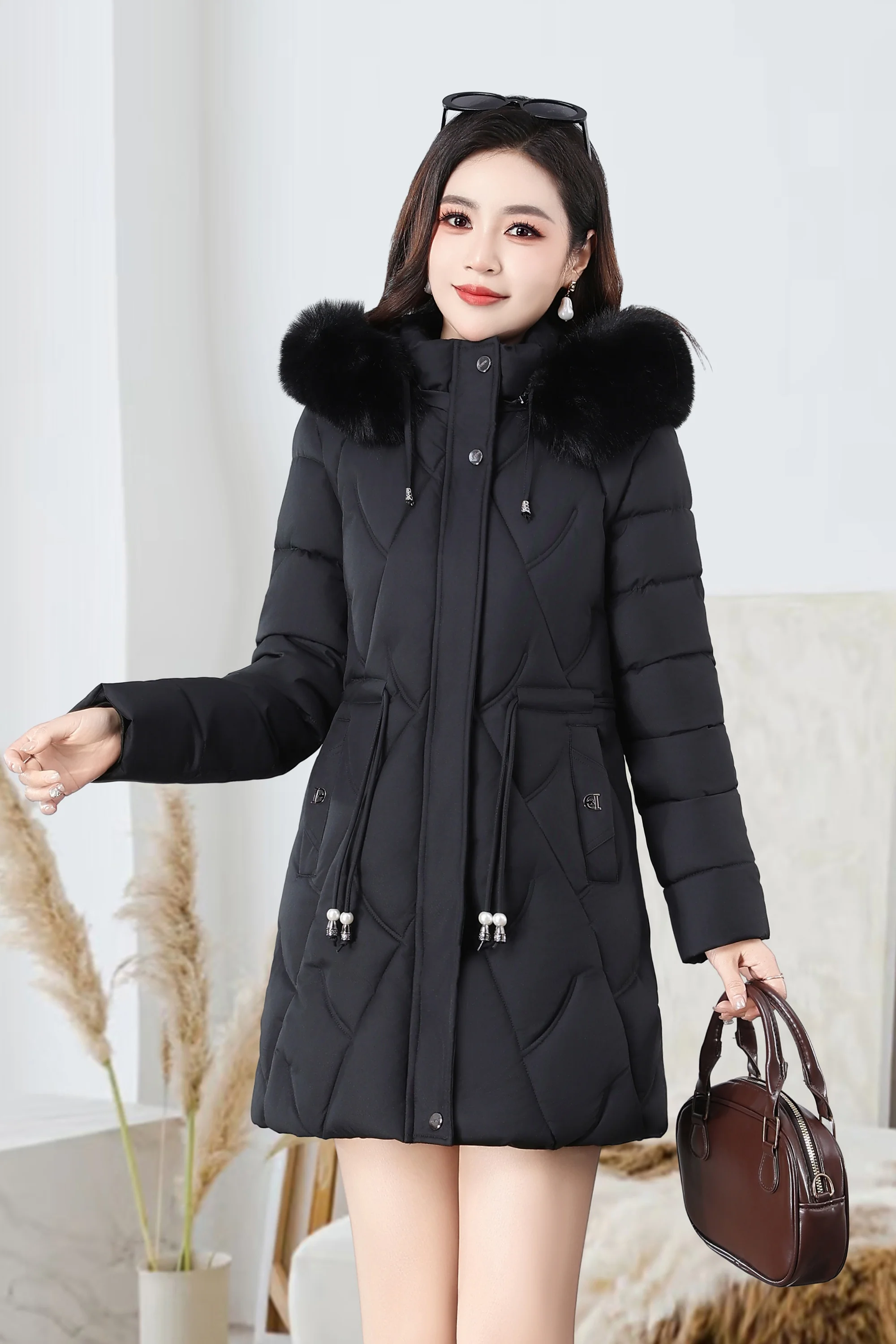 2026 Fashion Winter Women Parkas Long Slim Fashion Korean Big Fur Collar Zipper All-match Warm Down Jacket