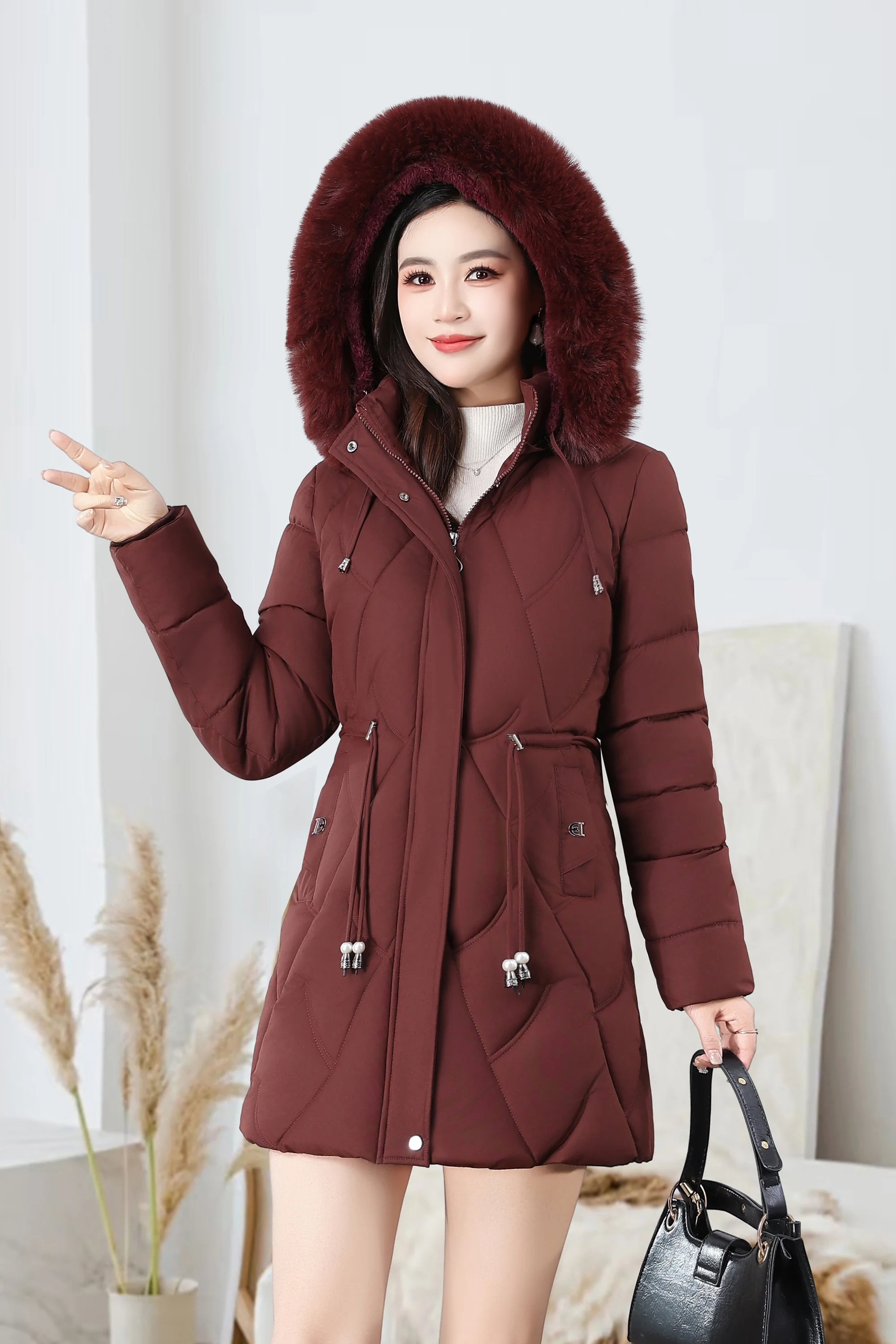 2026 Fashion Winter Women Parkas Long Slim Fashion Korean Big Fur Collar Zipper All-match Warm Down Jacket