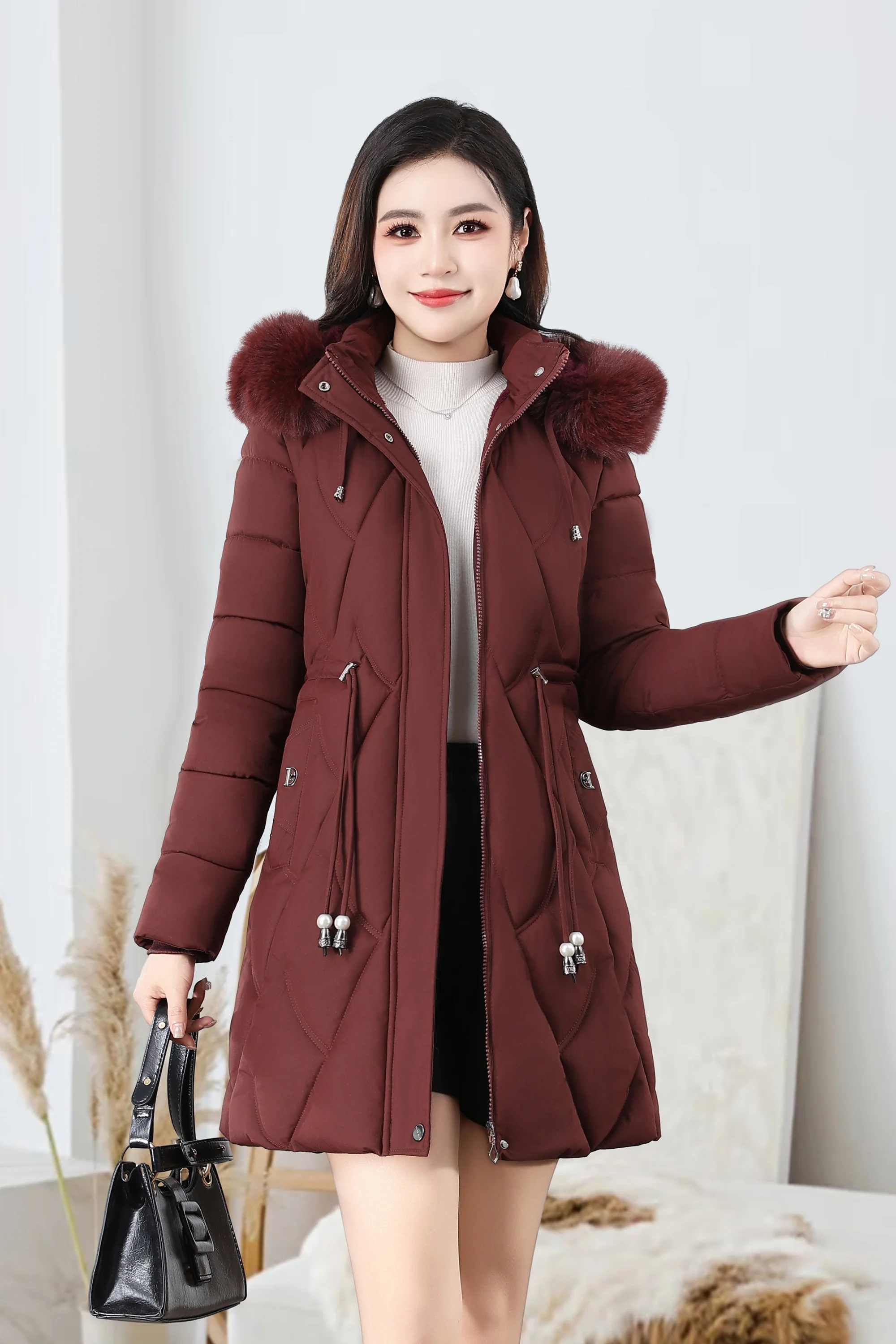 2026 Fashion Winter Women Parkas Long Slim Fashion Korean Big Fur Collar Zipper All-match Warm Down Jacket