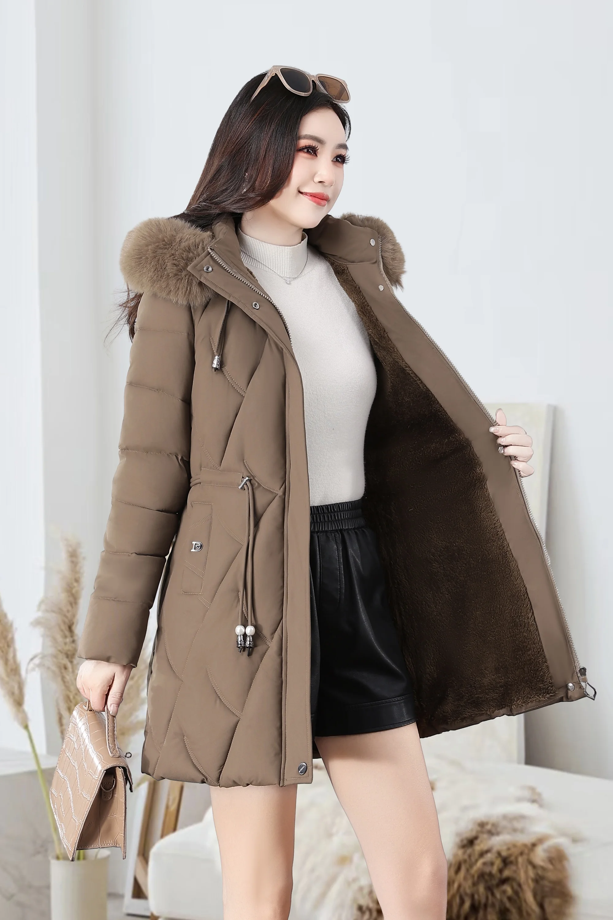 2026 Fashion Winter Women Parkas Long Slim Fashion Korean Big Fur Collar Zipper All-match Warm Down Jacket
