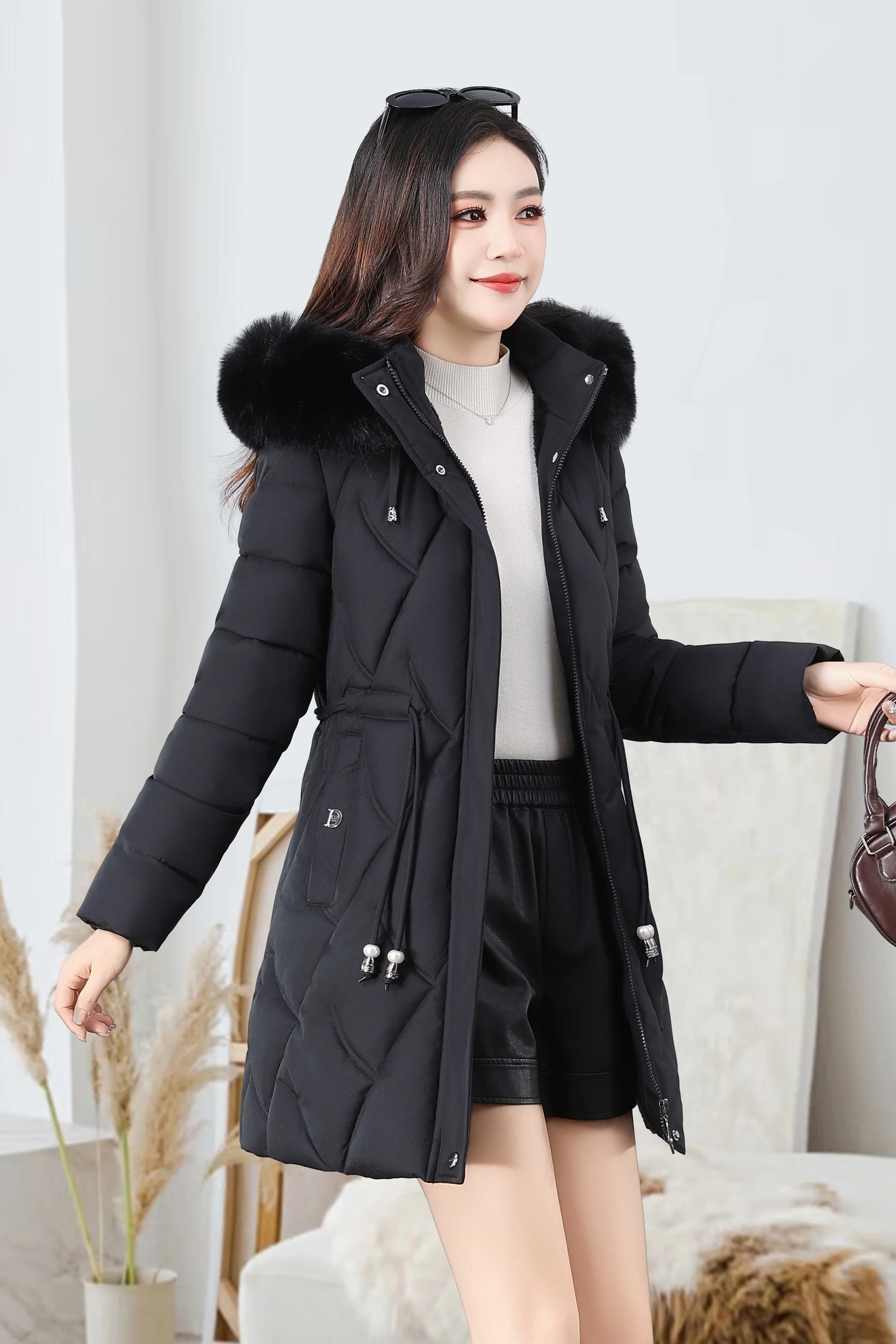 2026 Fashion Winter Women Parkas Long Slim Fashion Korean Big Fur Collar Zipper All-match Warm Down Jacket